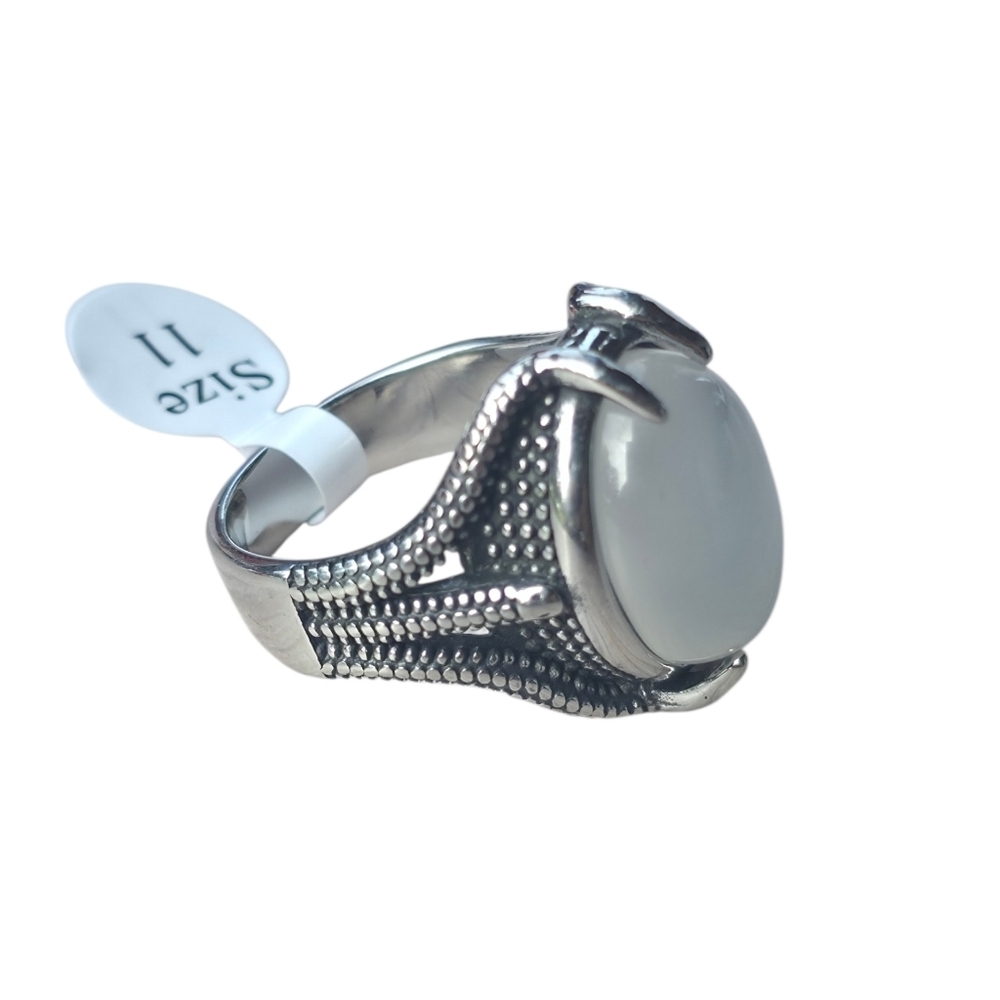 New Stainless Steel Men's Ring With Synthetic Opal Size 11